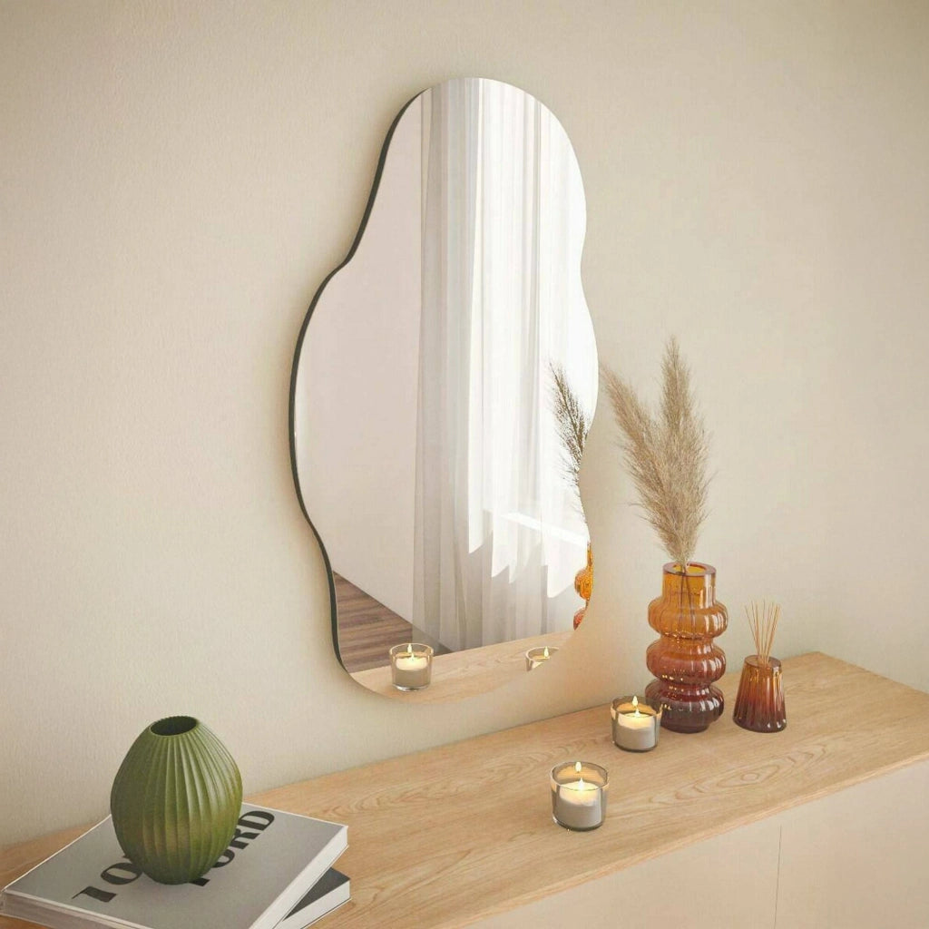 Specchio Saburo, Specchiera, Articolo d'arredo a muro, Decorazione con specchio, 40x2h72 cm, Nero