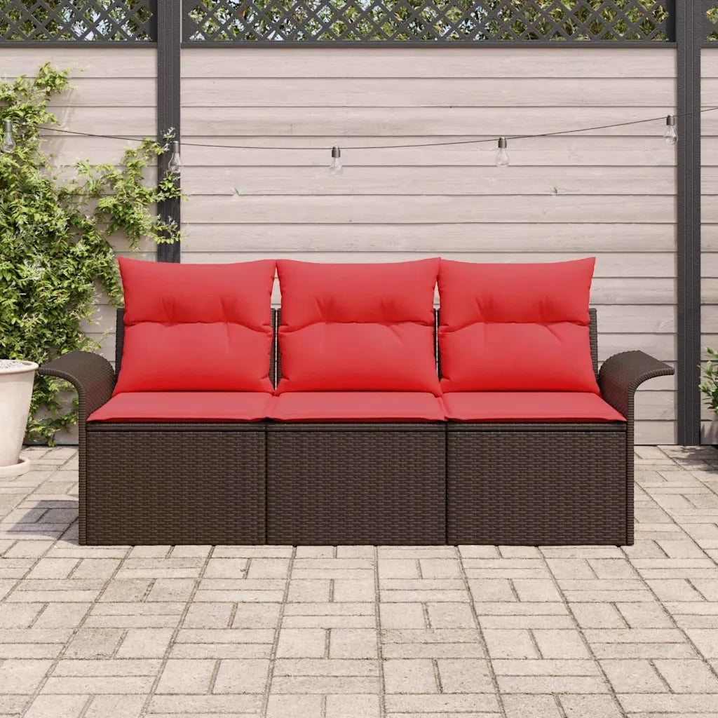Set di divani con cuscino 3 pcs Marrone e Rosso polyrattan