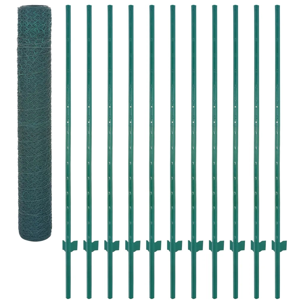 Rete per Recinzione con Pali in Acciaio 25x2 m Verde cod mxl 66558