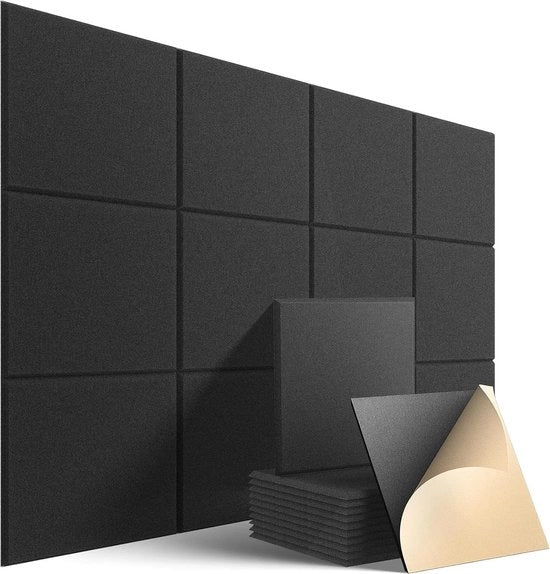 Pannelli acustici autoflussivi - set da 12 pezzi - assorbimento del suono - alta densità - decorazione e trattamento delle pareti - bordo arrotondato - grigio (30x30x09 cm)