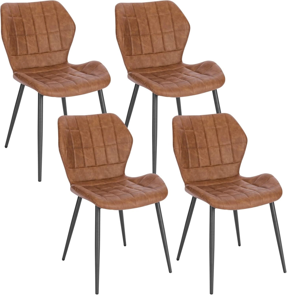 4x Sedie Ergonomica da Pranzo, Sedia Scandinava, Sedia da cucina in PU, Seduta Imbottita, per Camera da Letto, Salotto, Marrone, Gambe in Metallo, BH357br-4