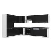 Cucina angolare completa Fame-Line Nero rigato/Bianco 347 x 60 cm, PL Antracite Vicco