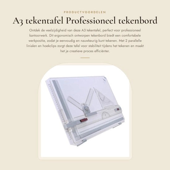 Tavolo da disegno A3 ergonomico - Linee di inclinazione regolabili - Linee parallele - Fermo foglio rapido - Peso 1,5 kg - Regolazione di inclinazione e oscillazione - Scrivania da disegno