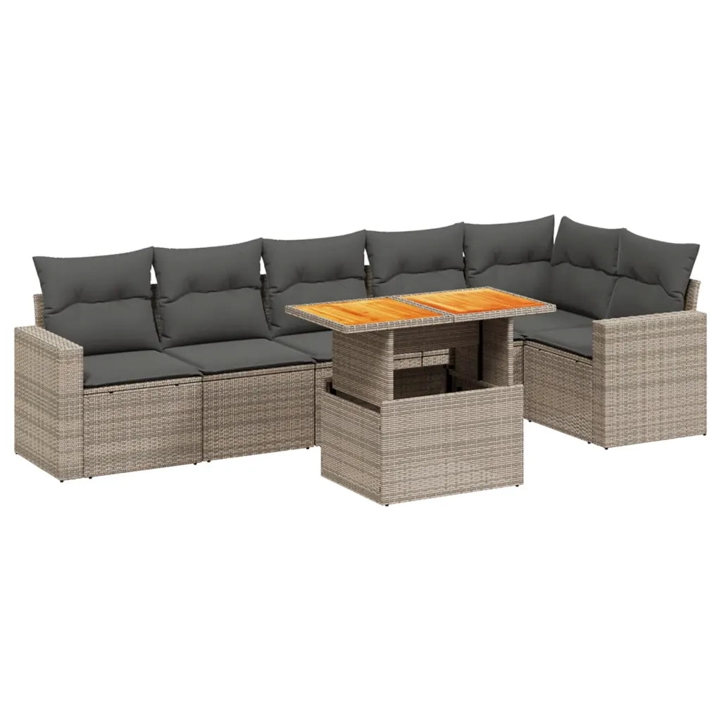 Set Divani da Giardino 7 pz con Cuscini Grigio in Polyrattan