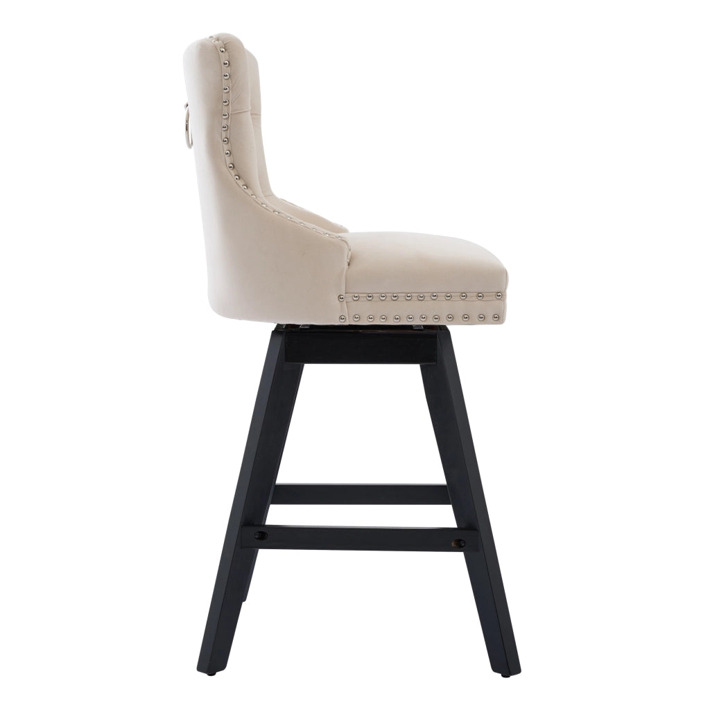 Sgabelli da Bar in Velluto con Gambe in Legno ¨C MINIMAL ¨C Beige, Set 2 Pezzi