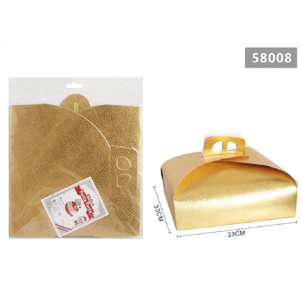 Trade Shop - Set 3 Pz Scatola Porta Torta Oro 33x33cm Per Dolci Paste Pasticceria Festa 58008 -