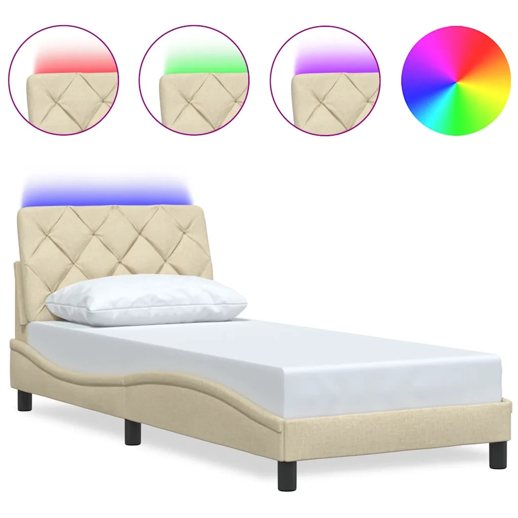 Giroletto con LED senza Materasso Crema 80x200 cm in Tessuto