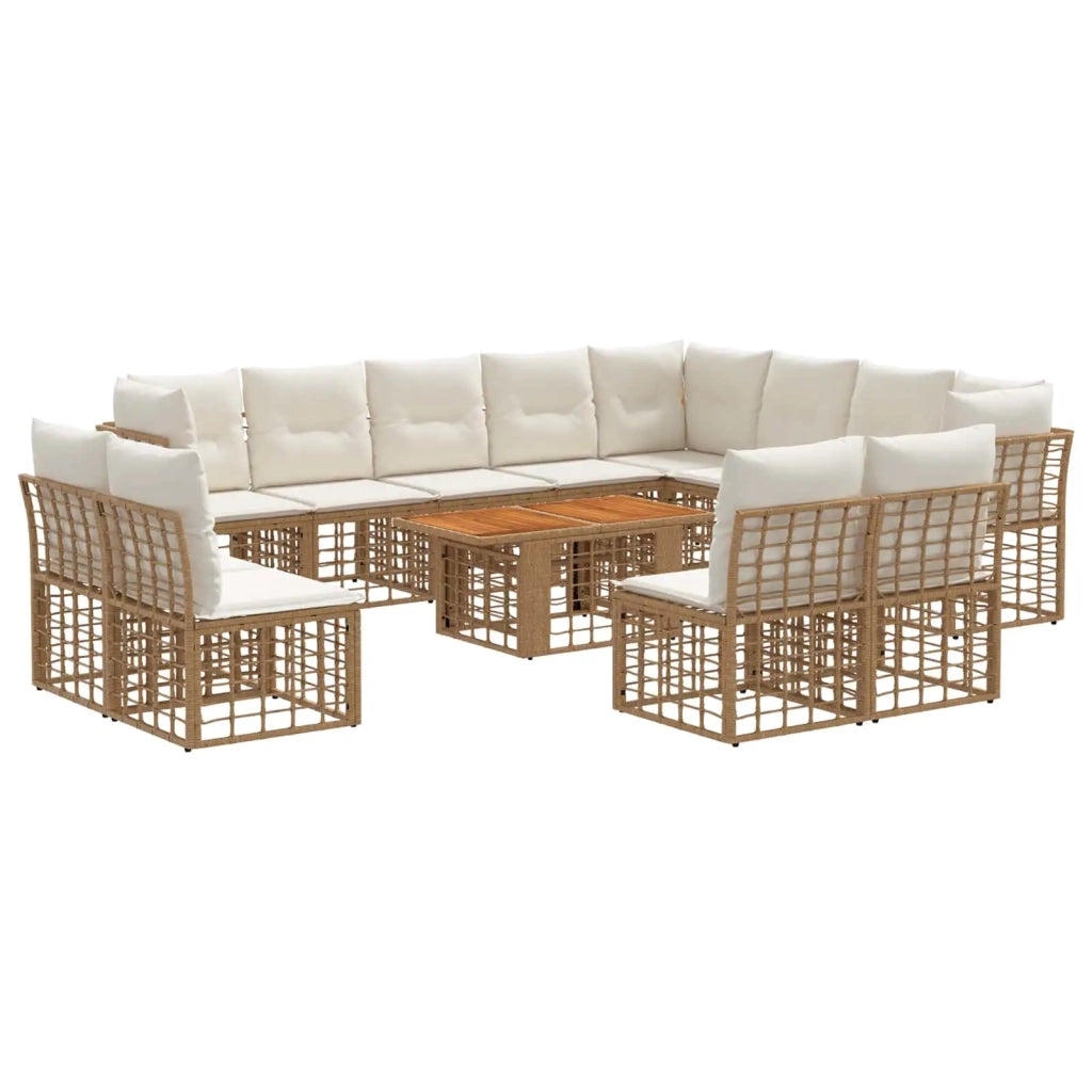 Set Divano da Giardino 13 pz Naturale e Bianco Crema polyrattan 3437926