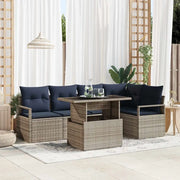 Set Divano da Giardino 6 pcs Grigio e Blu Navy polyrattan