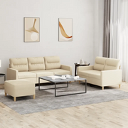 Set di Divani 3 pz con Cuscini Crema in Tessuto