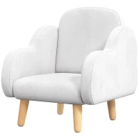 Poltrona per Bambini in Stile Scandinavo con Braccioli a Nuvola in Tessuto Bianco, 46x51x55 cm