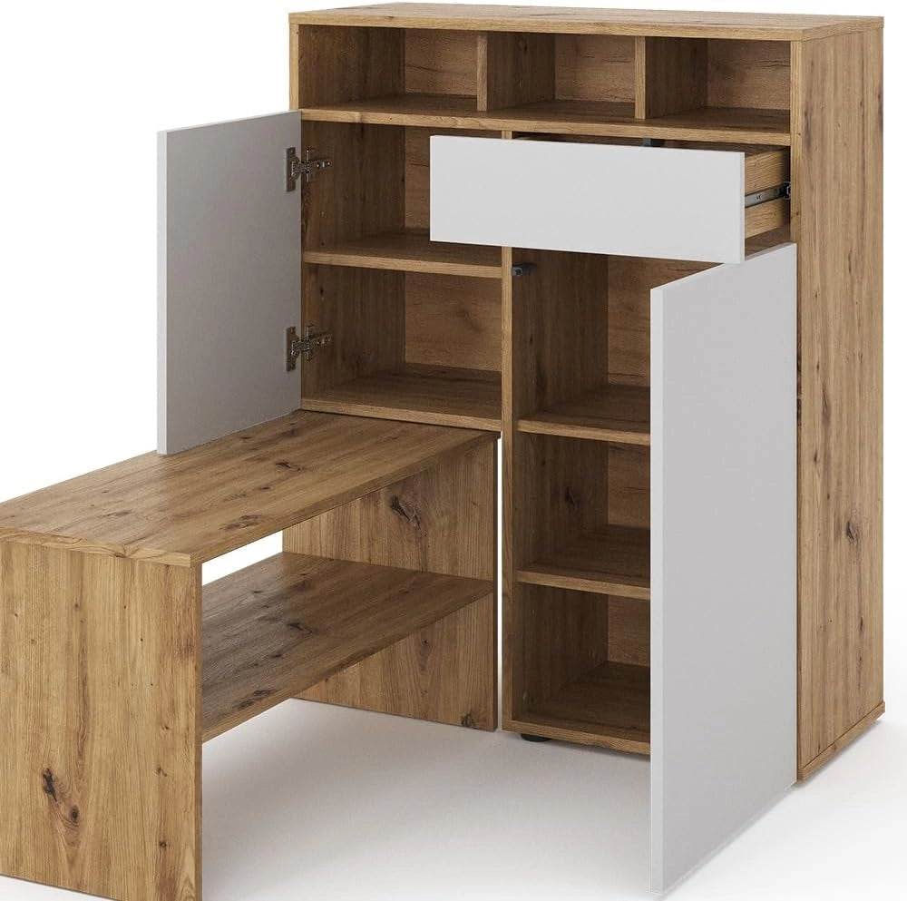 Mobile porta scarpe Selena, Marrone, 124.5 x 102 cm, con seduta e superfici d’appoggio variabili