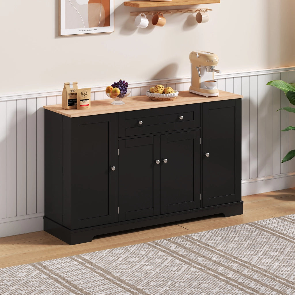 MADIA 138 cm con cassetto e vani laterali, MDF nero