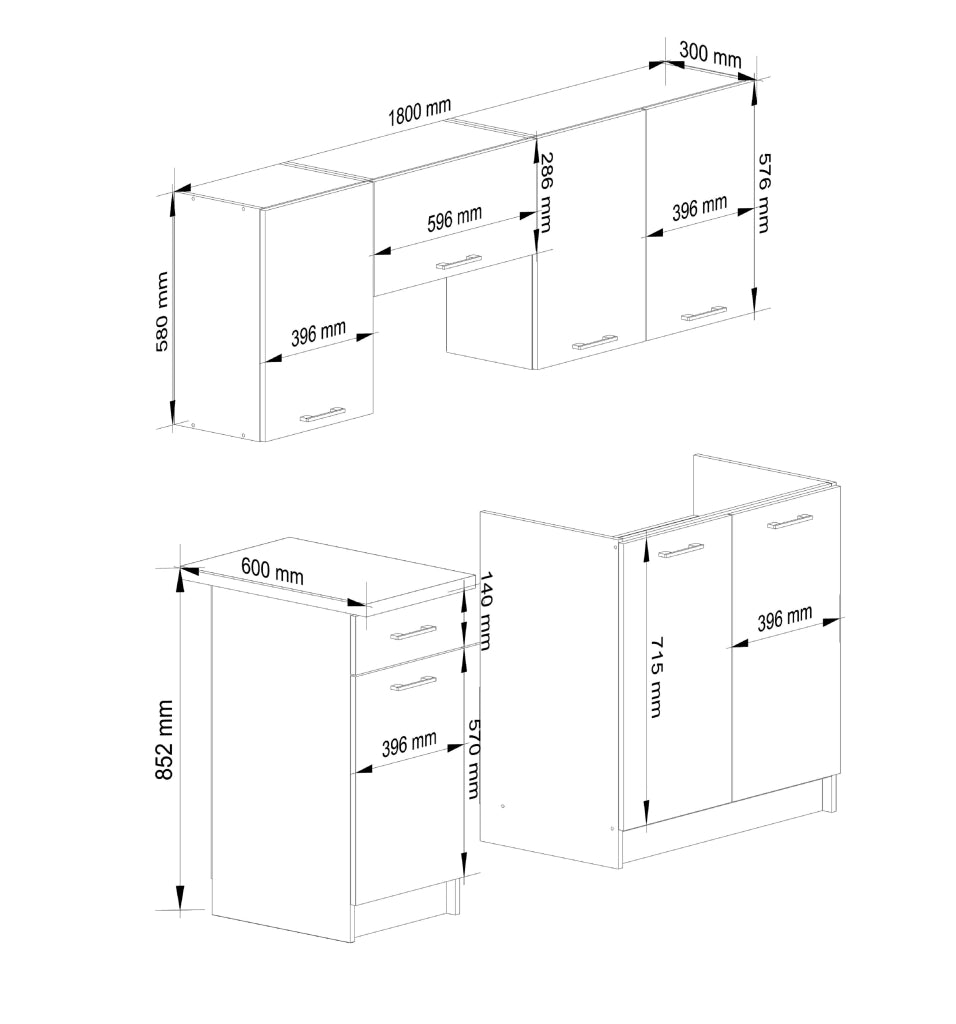 AKORD Set di Mobili da Cucina OLIWIA 180 cm Bianco 180 cm 7 ante 1 cassetto 180x46x203 cm