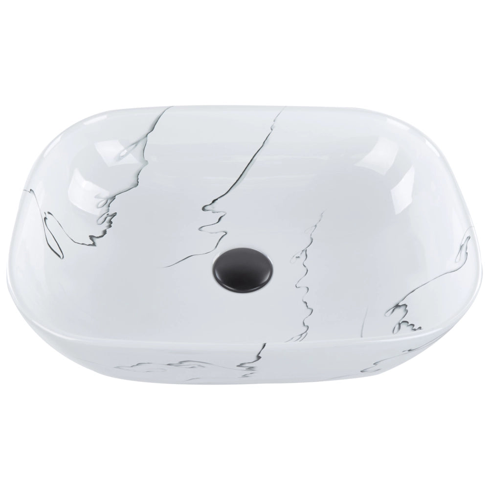 Lavabo da appoggio in ceramica bianca effetto marmo 470 x 340 mm Lavabo da bagno rettangolare stile Glam