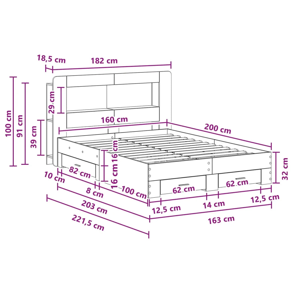 Telaio del letto con storage Sonoma grigio 160 x 200 cm 3433887