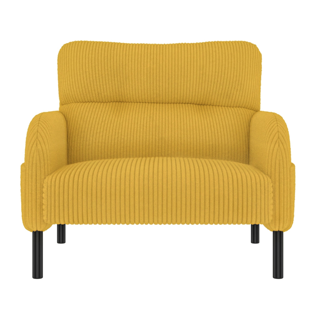 Poltrona singola in velluto a coste giallo con tasca laterale; 67x75x79 cm; struttura in metallo