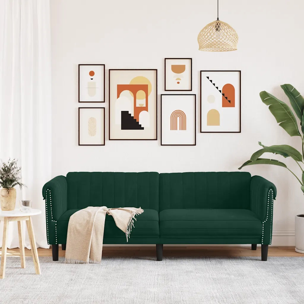Divano | Divano da soggiorno | Sofa a 3 Posti Verde Scuro in Velluto