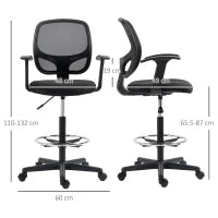 Sedia da Ufficio ad Altezza Regolabile con Braccioli, Rotelle e Seduta Imbottita, 60x56x110-132 cm, Nera