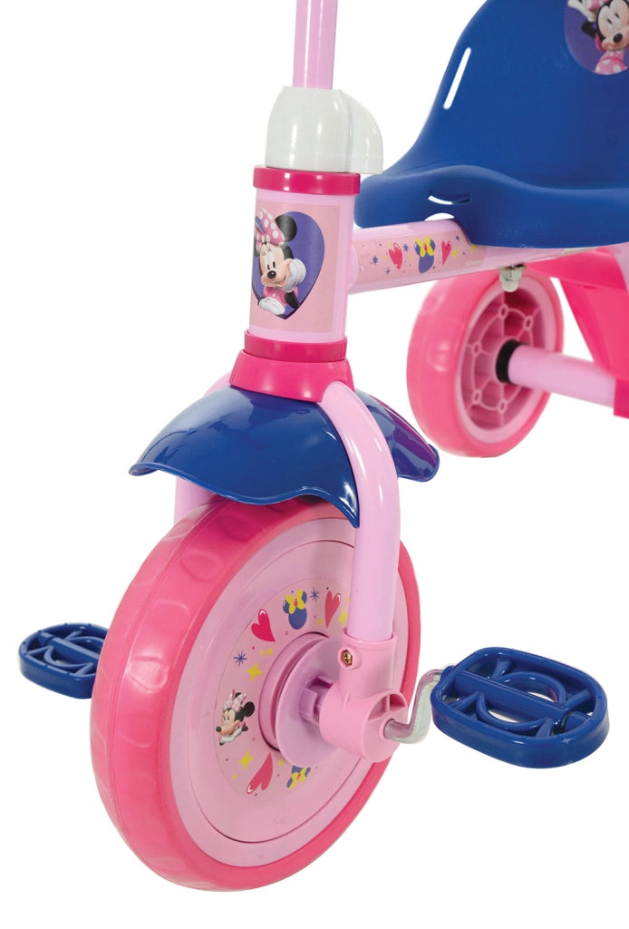Triciclo a Pedali Primi Passi per Bambini con Maniglione Genitoriale Rimovibile e Vano Contenitore Disney Minnie Rosa