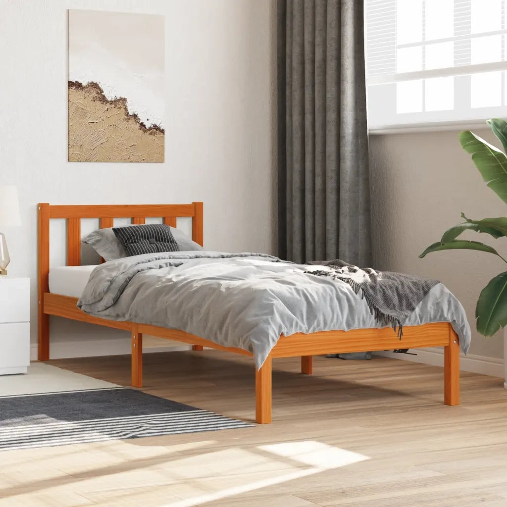 Letto senza Materasso-Struttura Letto Marrone Cera 90x190 cm in Legno di Pino 125722