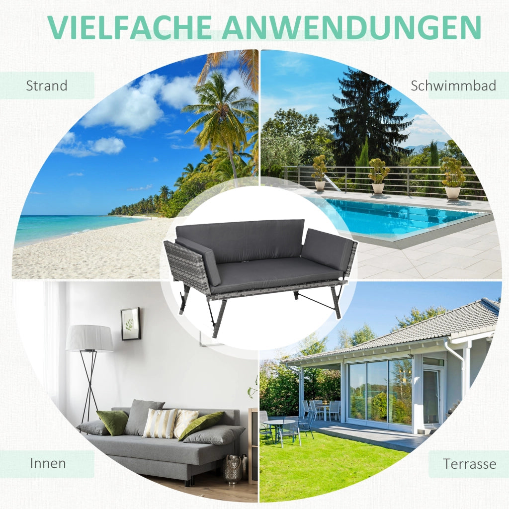 Divano da giardino 2 posti in polyrattan grigio ¨C zephmum ¨C 129x63x67 cm