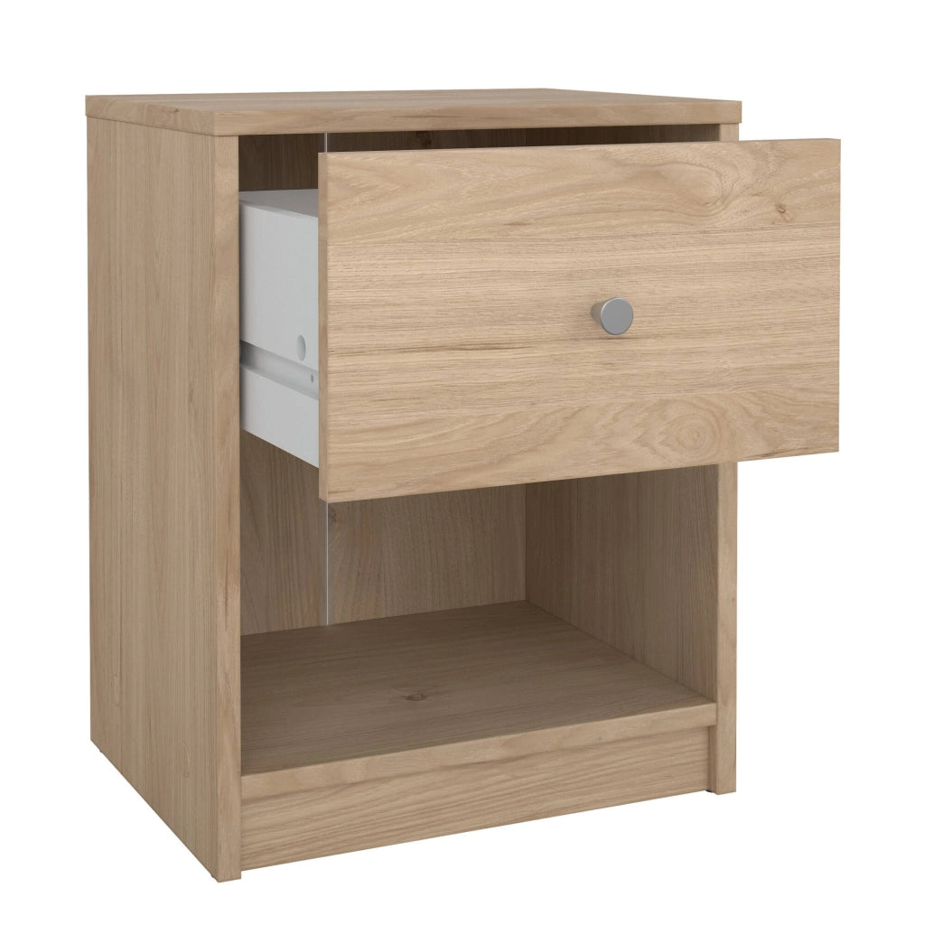 Comodino Kastri, Comò basso, Tavolino da notte, Mensola da letto, 38x30 h48 cm, Rovere