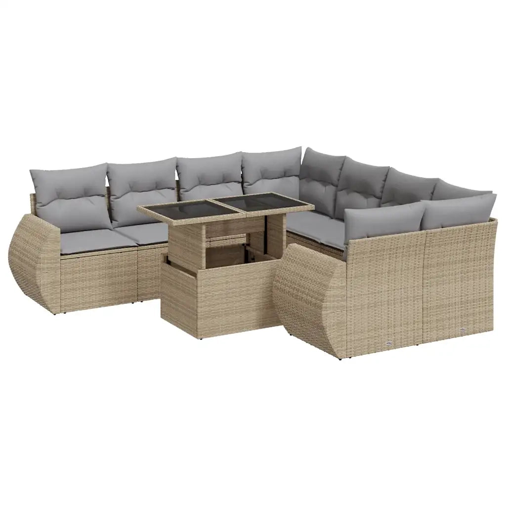Set Divano da Giardino 9 pz con Cuscini Beige in Polyrattan 3326610