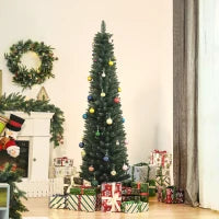 Albero di Natale Slim Alto 180cm con Base Pieghevole, Albero di Natale Artificiale con 380 Rami, in PVC e Metallo, Verde