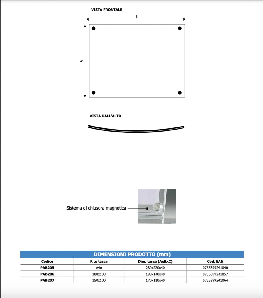 Porta avvisi da banco magnetico profilo curvo Monofacciale Orizzontale - A4 orizzontale