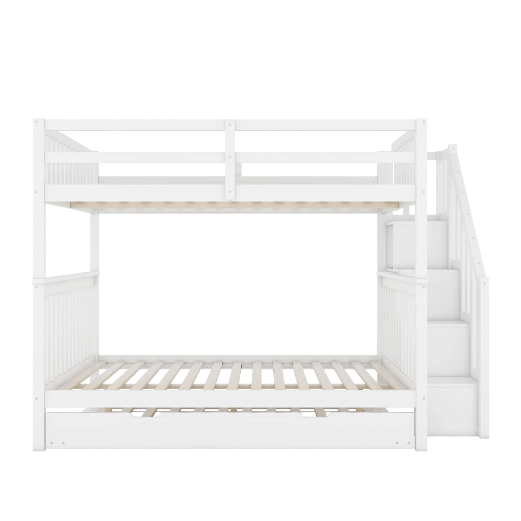 LETTO a castello con scala e 2 cassetti 140x200 cm bianco