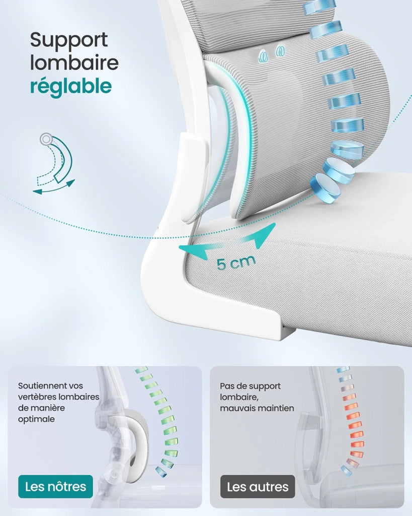 Sedia da ufficio ergonomica con doppio strato di tessuto a rete braccioli pieghevoli supporto lombare regolabile e poggiatesta funzione di oscillazione grigio 12_0004854