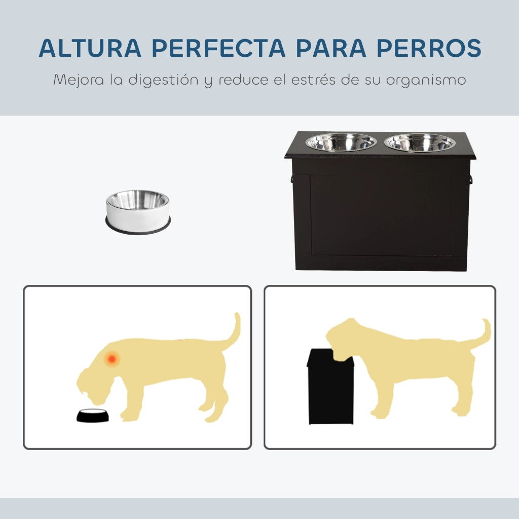 Tavolo per Cani con Alimentatore e Ripiano ¨C Zephmum ¨C Marrone 60x30x41 cm