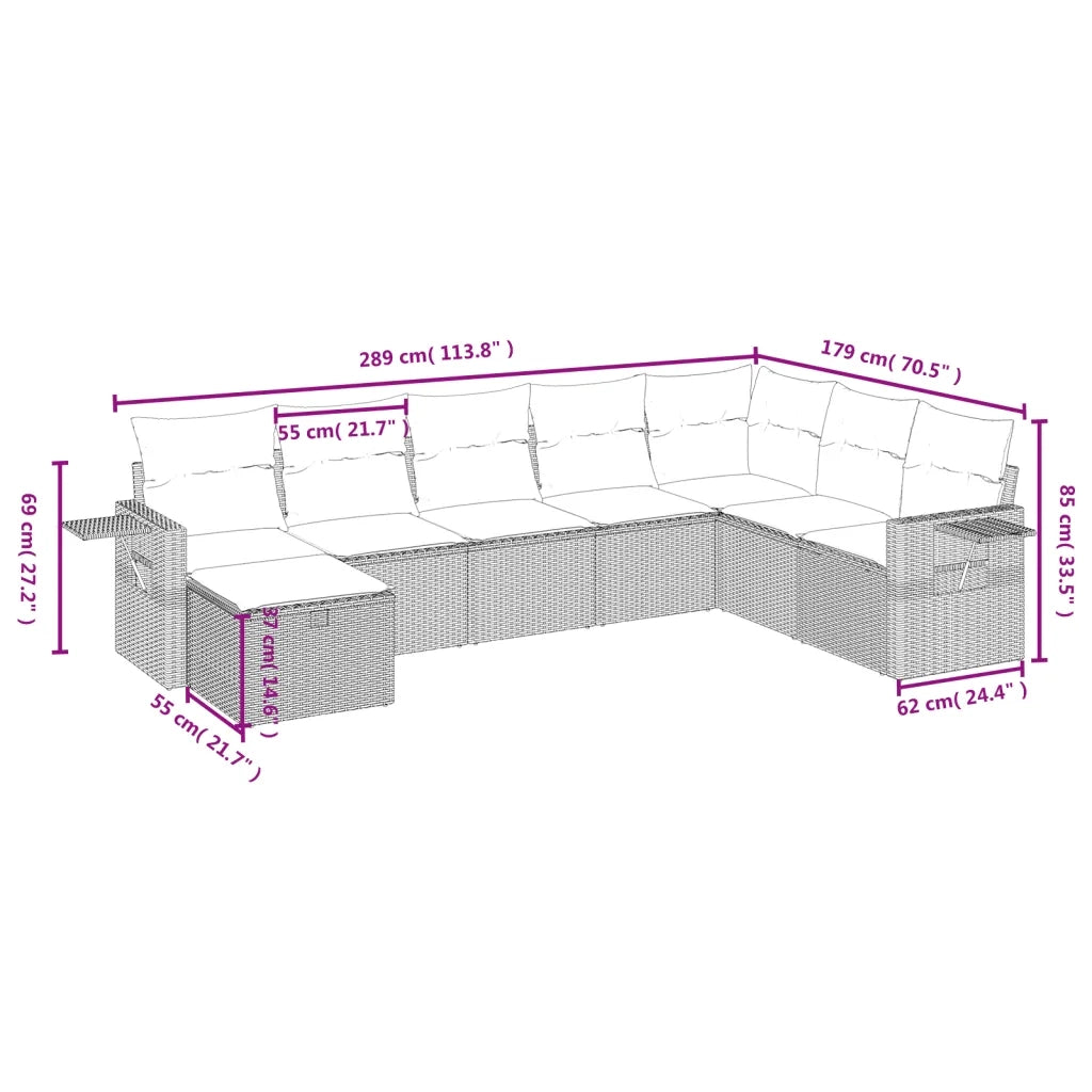 Set Divano da Giardino 8pz con Cuscini Grigio Chiaro Polyrattan 3263898