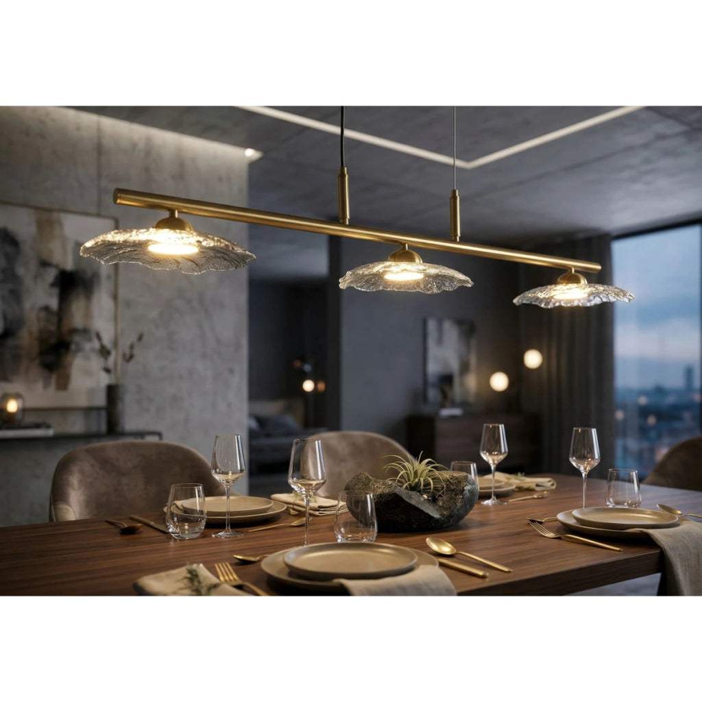 Lampadario EMILY in metallo dorato e vetro grigio fume'