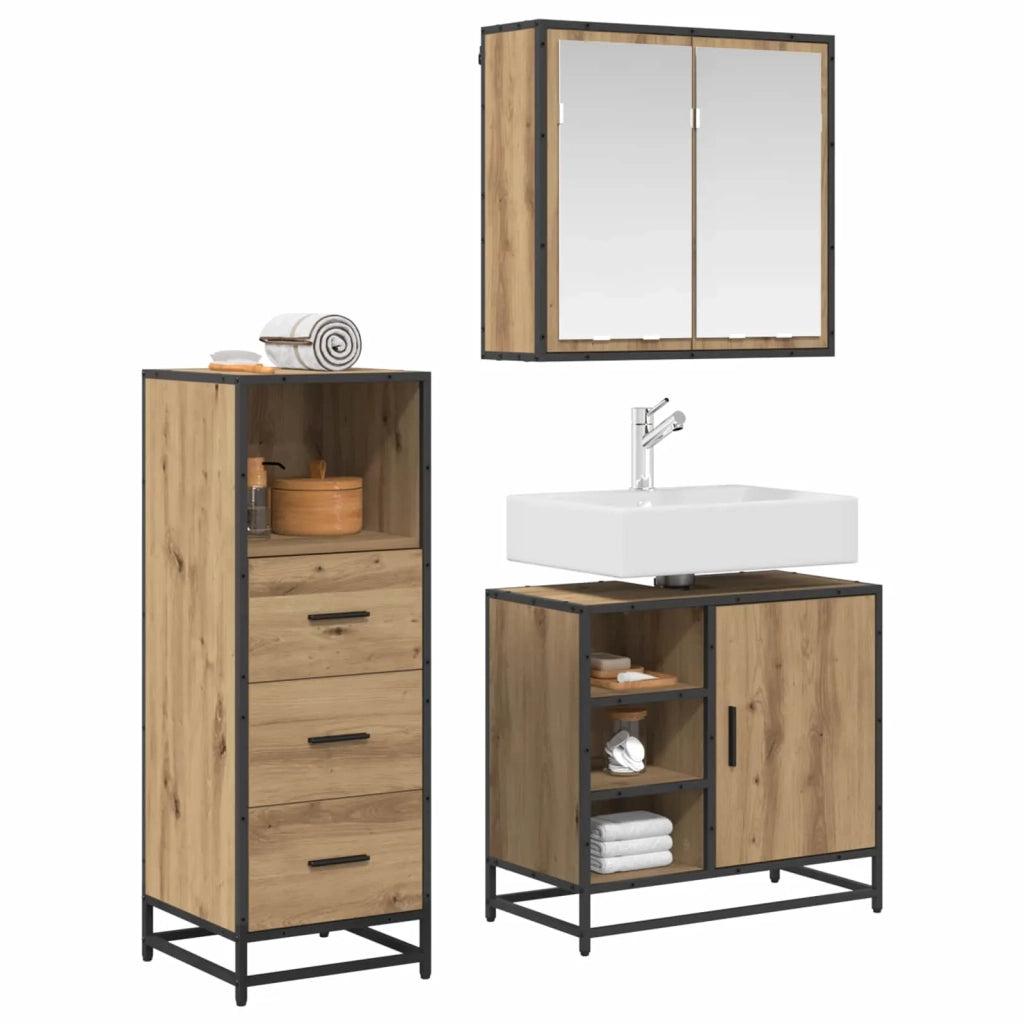 Set di mobili per il bagno con porta 3 pcs Rovere artigianale 3402373