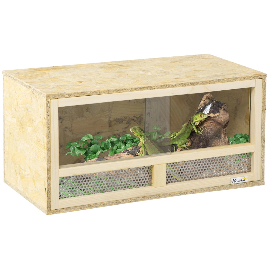 Terrario per Rettili 60x29,5x29,5 cm con Porte in Vetro Scorrevoli e Pannelli in Rete in Legno