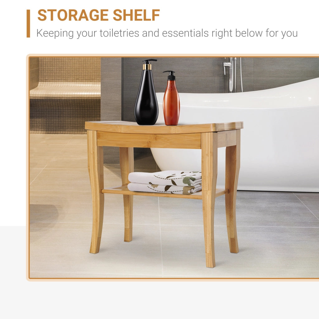 Sgabello da Doccia con Ripiano in Bamb¨´ Naturale ¨C zephmum ¨C 47.5x26x44.5 cm
