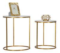 Tavolinetti Simply Marble Coppia Ø52x63-42x53 cm in Ferro e Marmo Oro e Bianco