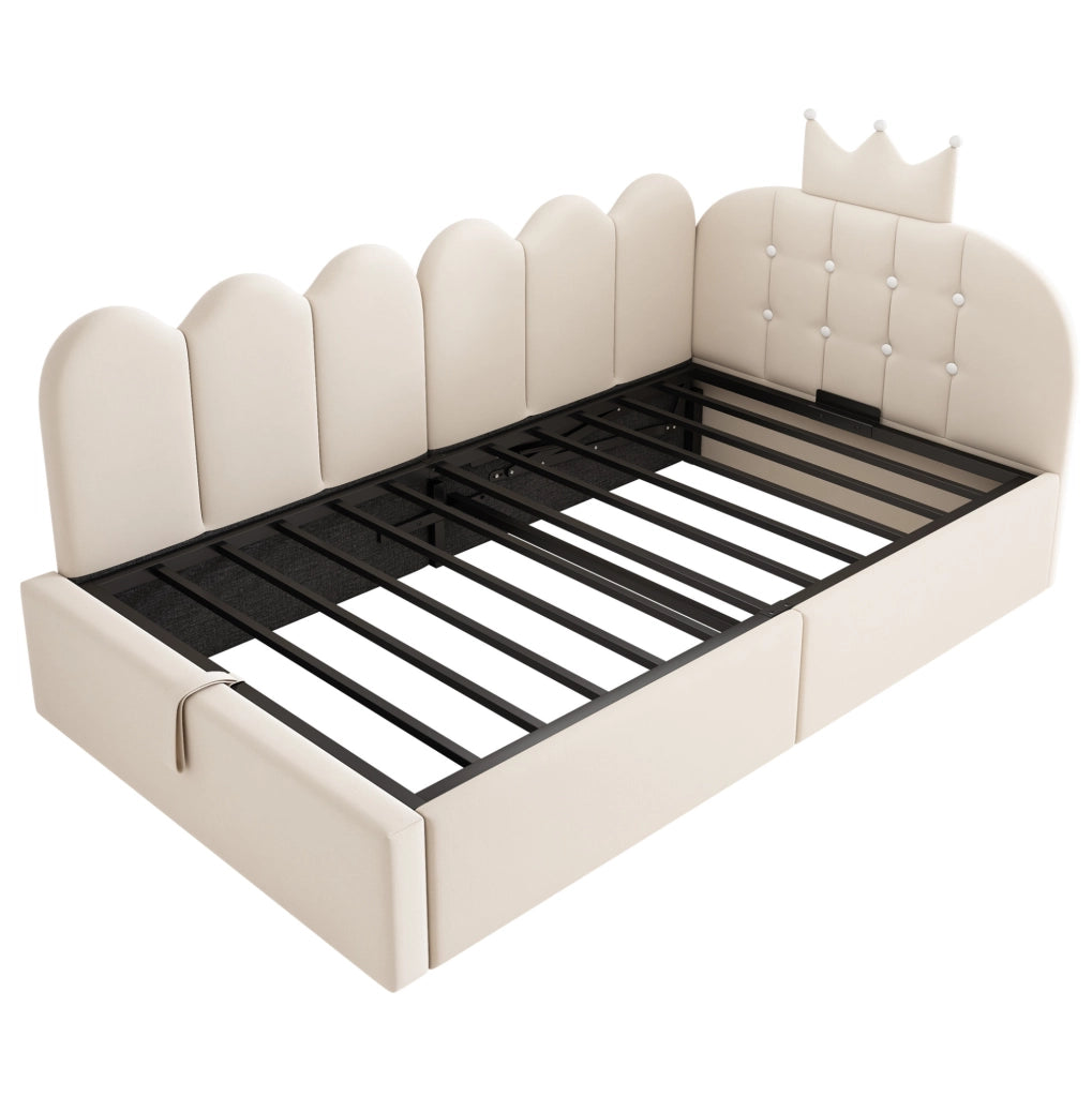 Letto da giorno 90x200 cm con contenitore idraulico in velluto beige