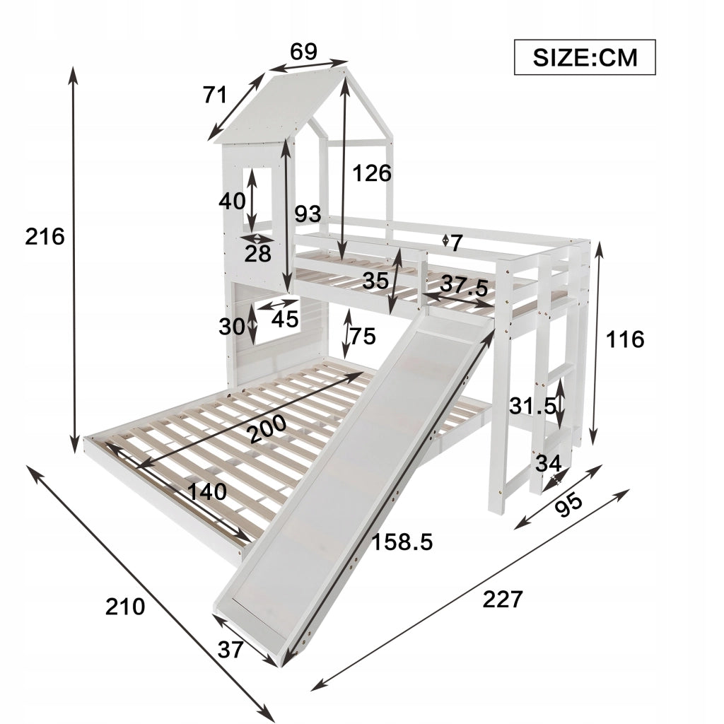 Letto a castello con scivolo - Xylo - 90x200 e 140x200 - Bianco