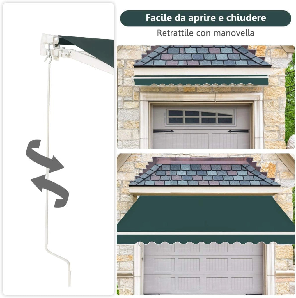 Tenda da Sole per Esterno, Tenda da Sole a Bracci Estensibili con Telaio in Alluminio, Tettuccio Resistente al Sole e Impermeabile e Manovella (4 x 2,5 M, Verde)