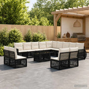 Set Divano da Giardino 14 pz Nero e Bianco Crema polyrattan 3437020