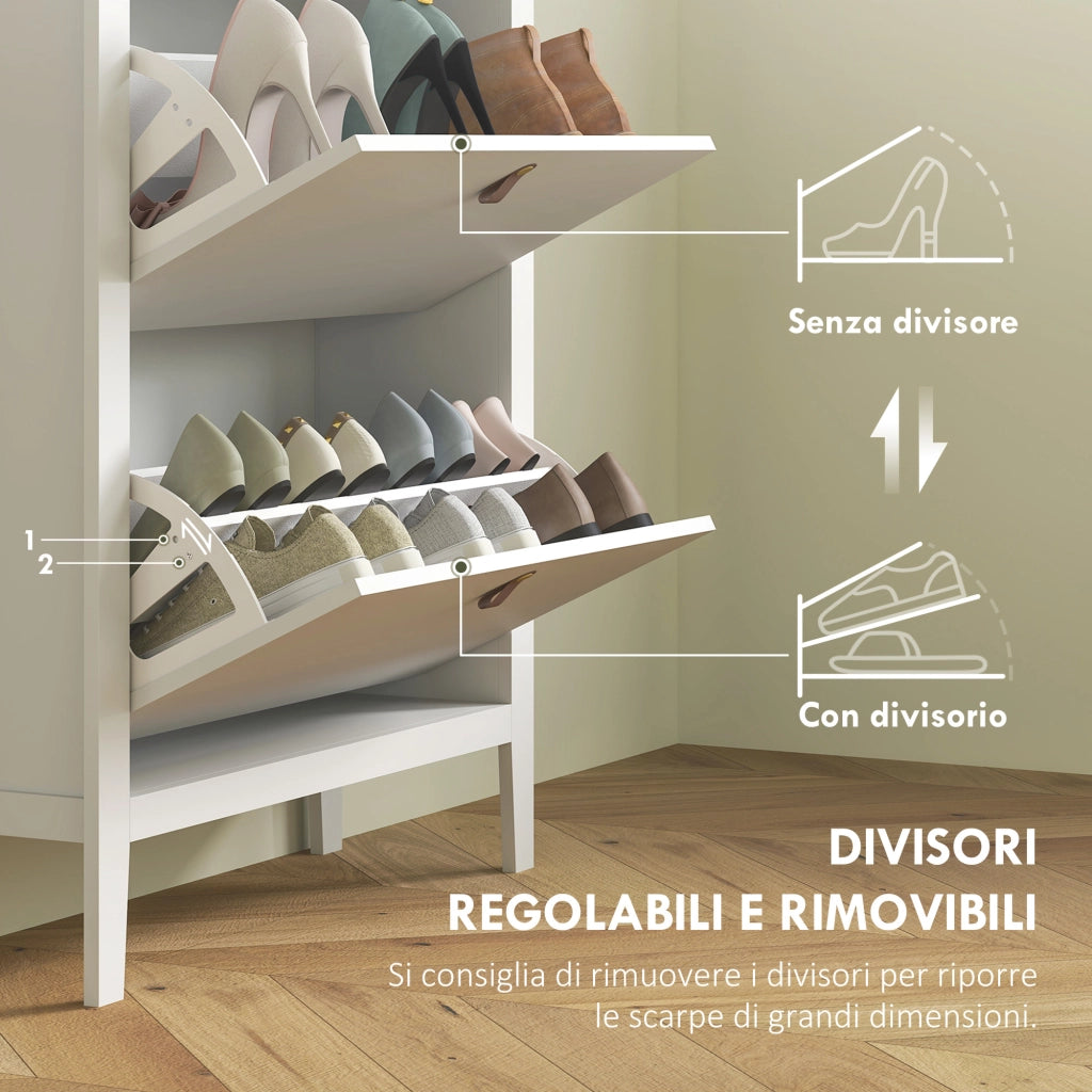 Scarpiera con 2 Cassetti e Ripiani Regolabili ¨C zephmum ¨C Bianco, MDF, 80x24x95.5cm