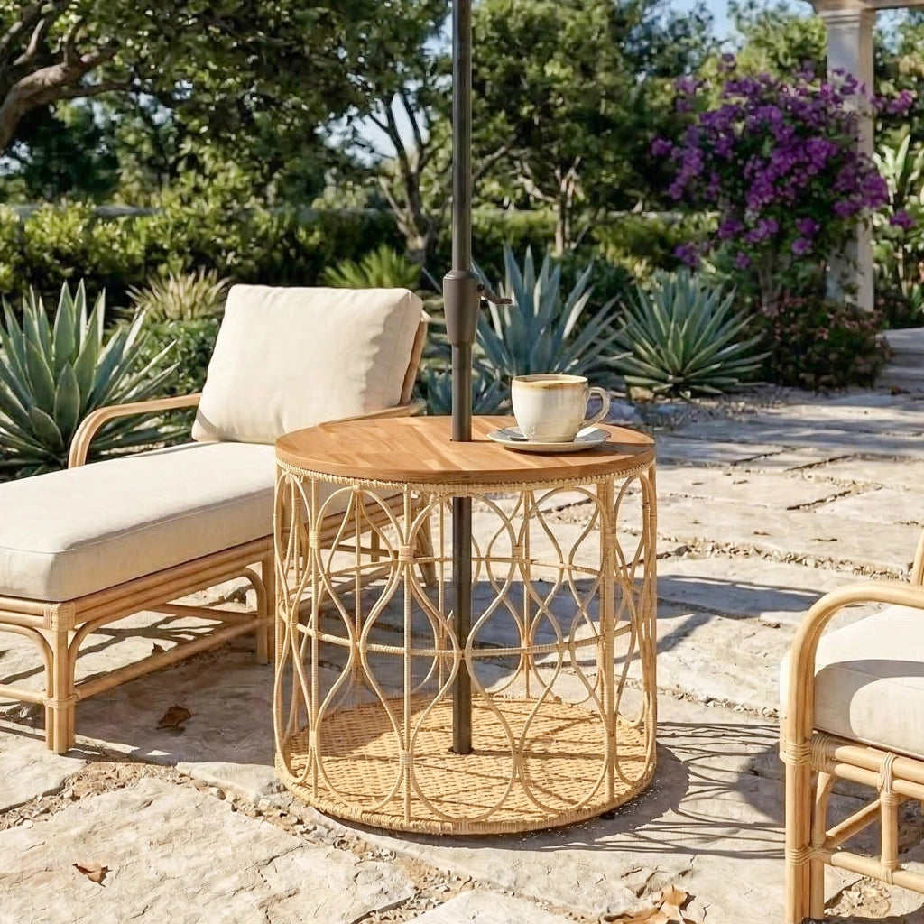 Tavolino da giardino ¨C zephmum ¨C legno acacia effetto rattan ?50 cm