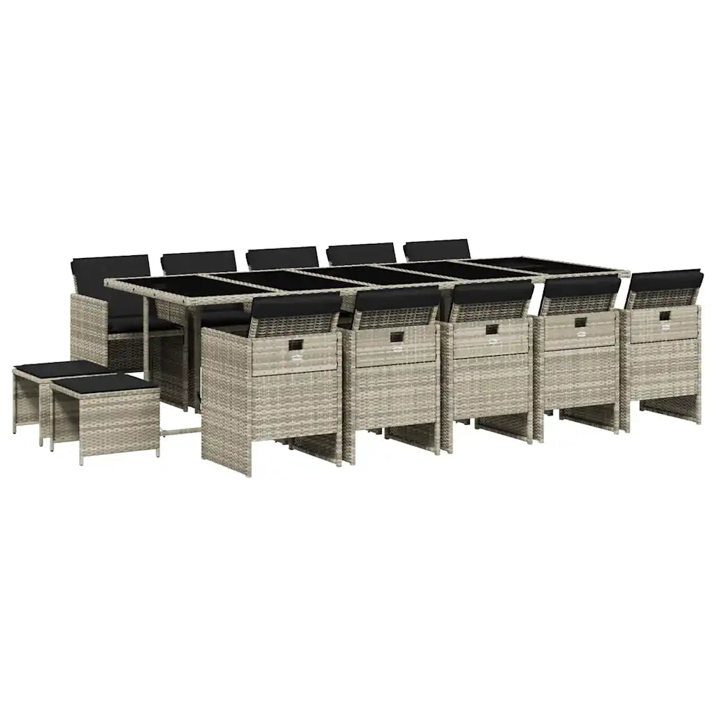 Set da Pranzo da Giardino 15 pz con Cuscini Grigio Polyrattan 3210635