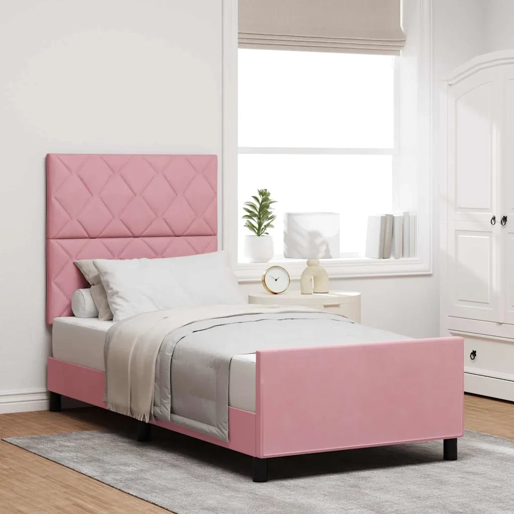 Letto a molle con testiera-Rete con Testiera Rosa 100 x 200 cm Velluto