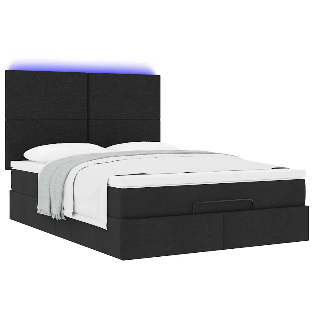 Struttura Letto Pouf con Materasso Nero 140x190 cm in Tessuto 3313922