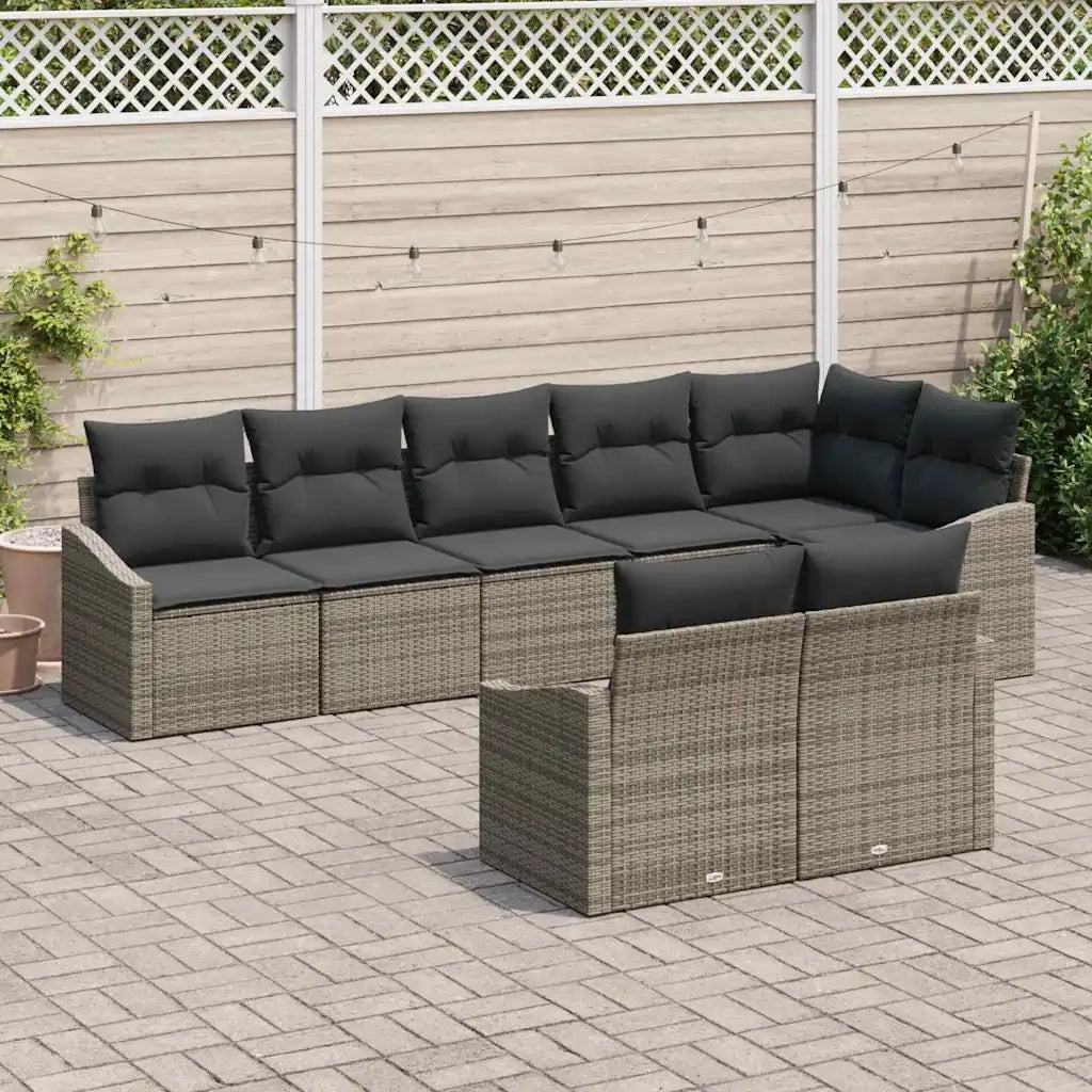 Set Divano da Giardino con cuscino 8 pcs Grigio polyrattan 3355438