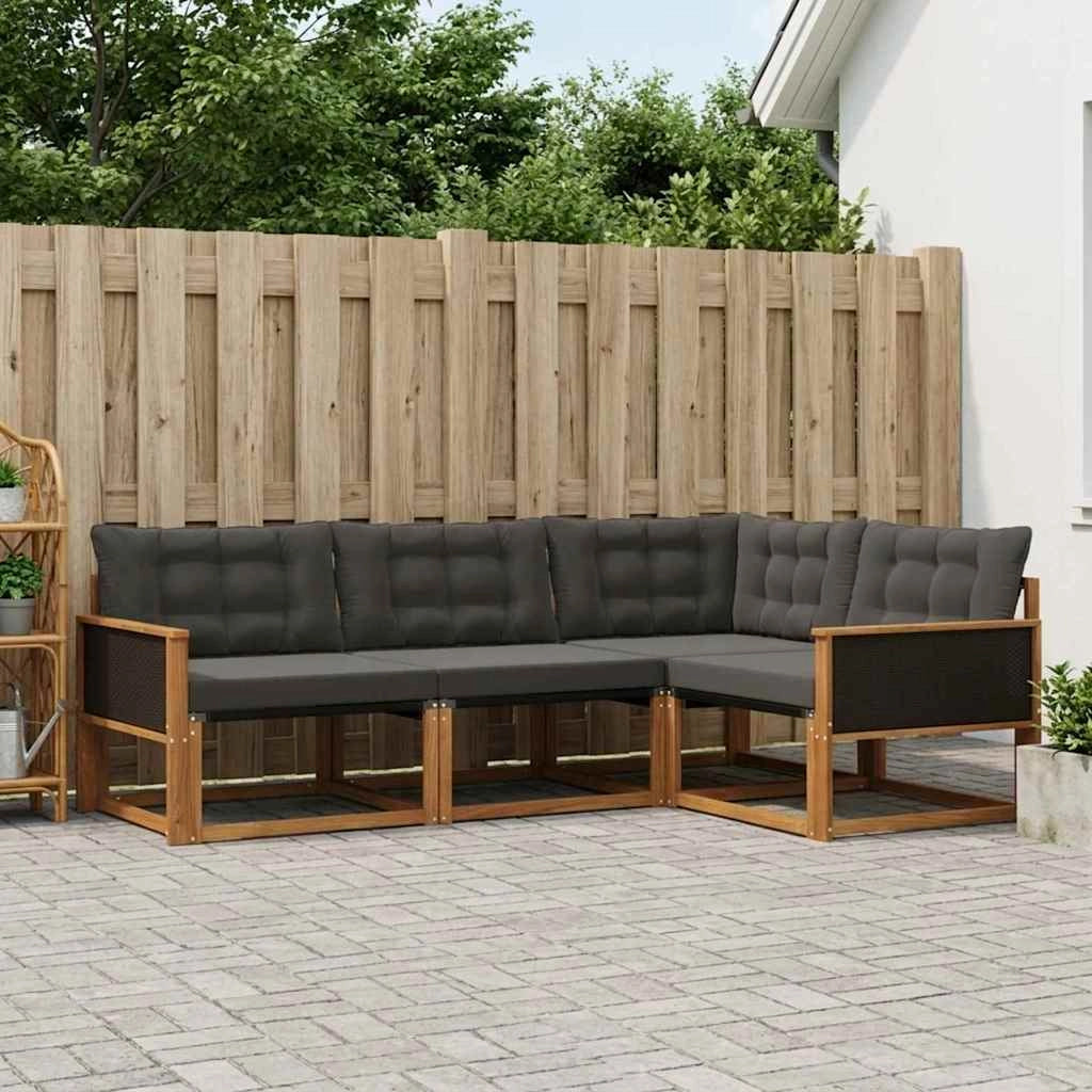 Set di divani da esterno 4 pz Naturale e Nero 3381384